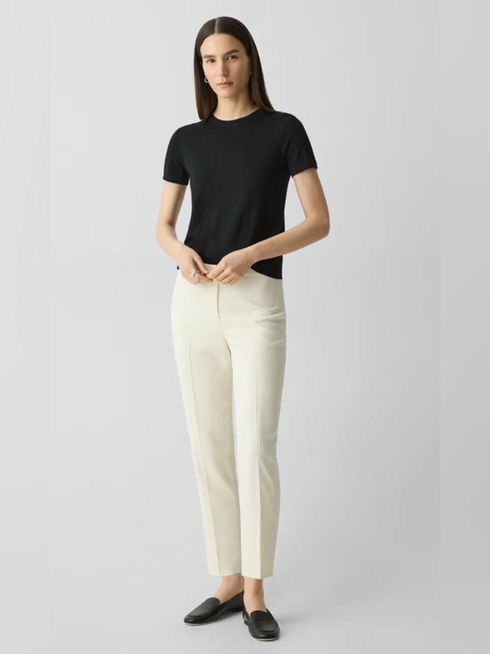 NWT Theory Treeca Pull-On Pant in Admiral Crepe Rice 0 Cream Ivory